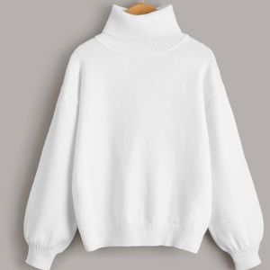 Lands End ivory cotton turtleneck sweater SZ M 10-12